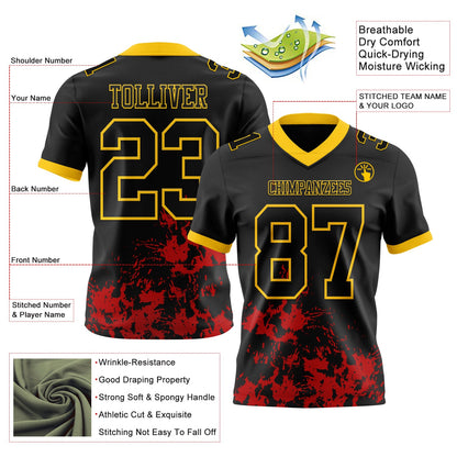 Custom Black Red-Yellow Splash Mesh Authentic Football Jersey