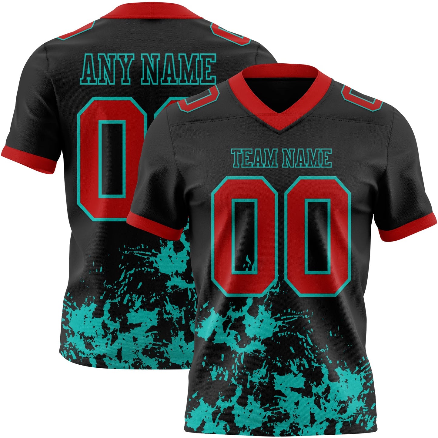 Custom Black Red-Aqua Splash Mesh Authentic Football Jersey