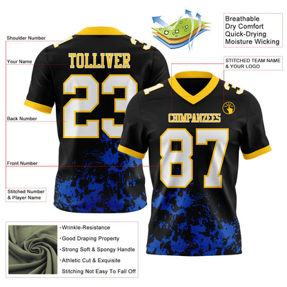 Custom Black White Thunder Blue-Yellow Splash Mesh Authentic Football Jersey