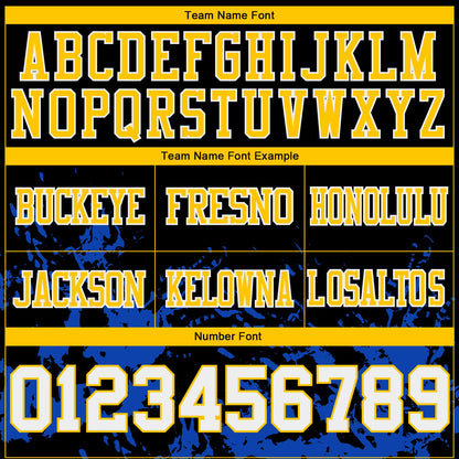 Custom Black White Thunder Blue-Yellow Splash Mesh Authentic Football Jersey