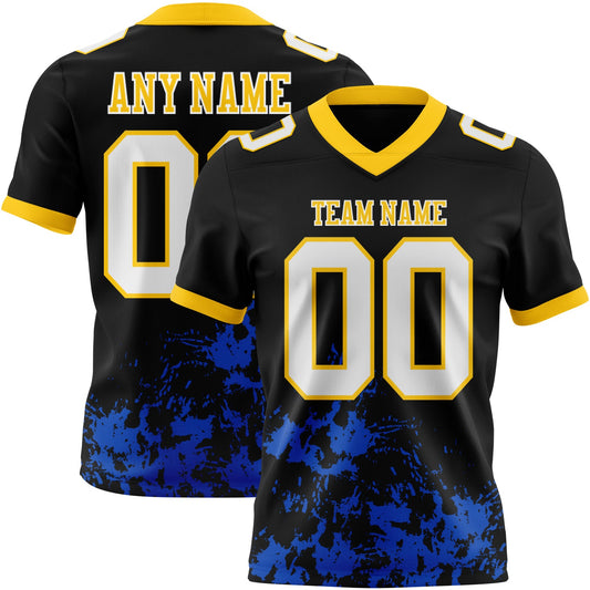 Custom Black White Thunder Blue-Yellow Splash Mesh Authentic Football Jersey