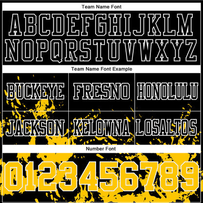 Custom Black Yellow-White Splash Mesh Authentic Football Jersey