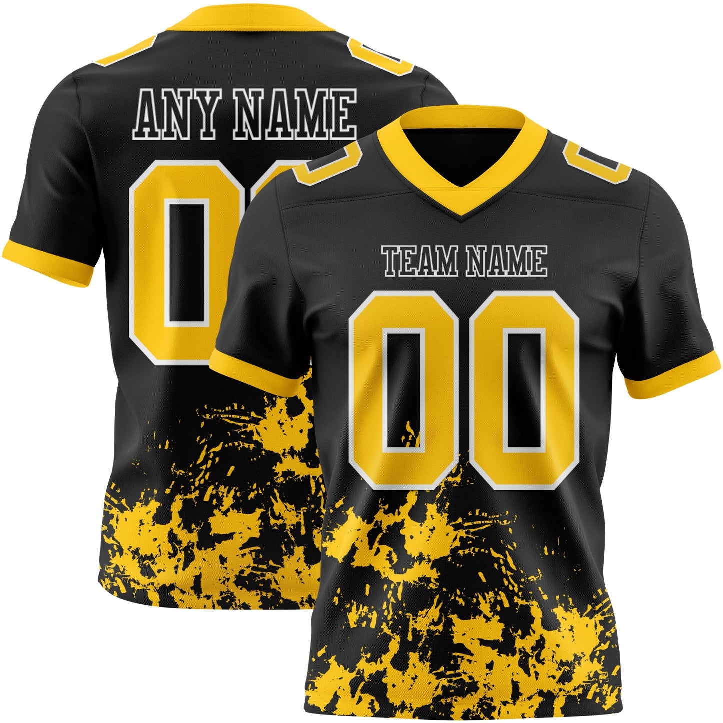 Custom Black Yellow-White Splash Mesh Authentic Football Jersey