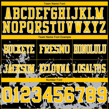Custom Black Yellow Steel Gray-White Splash Mesh Authentic Football Jersey