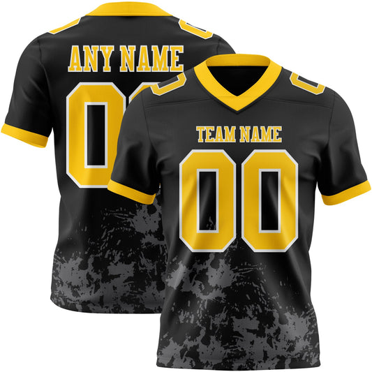 Custom Black Yellow Steel Gray-White Splash Mesh Authentic Football Jersey