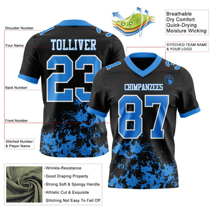 Custom Black Powder Blue-White Splash Mesh Authentic Football Jersey