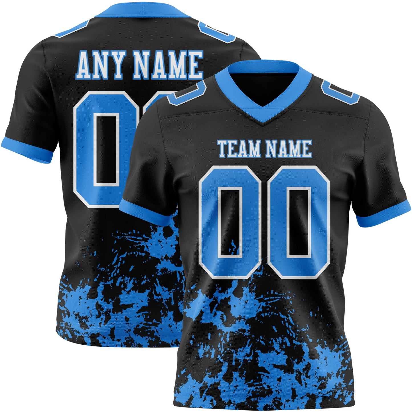 Custom Black Powder Blue-White Splash Mesh Authentic Football Jersey