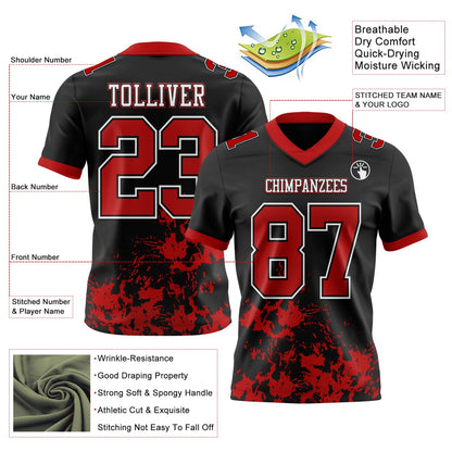 Custom Black Red-White Splash Mesh Authentic Football Jersey