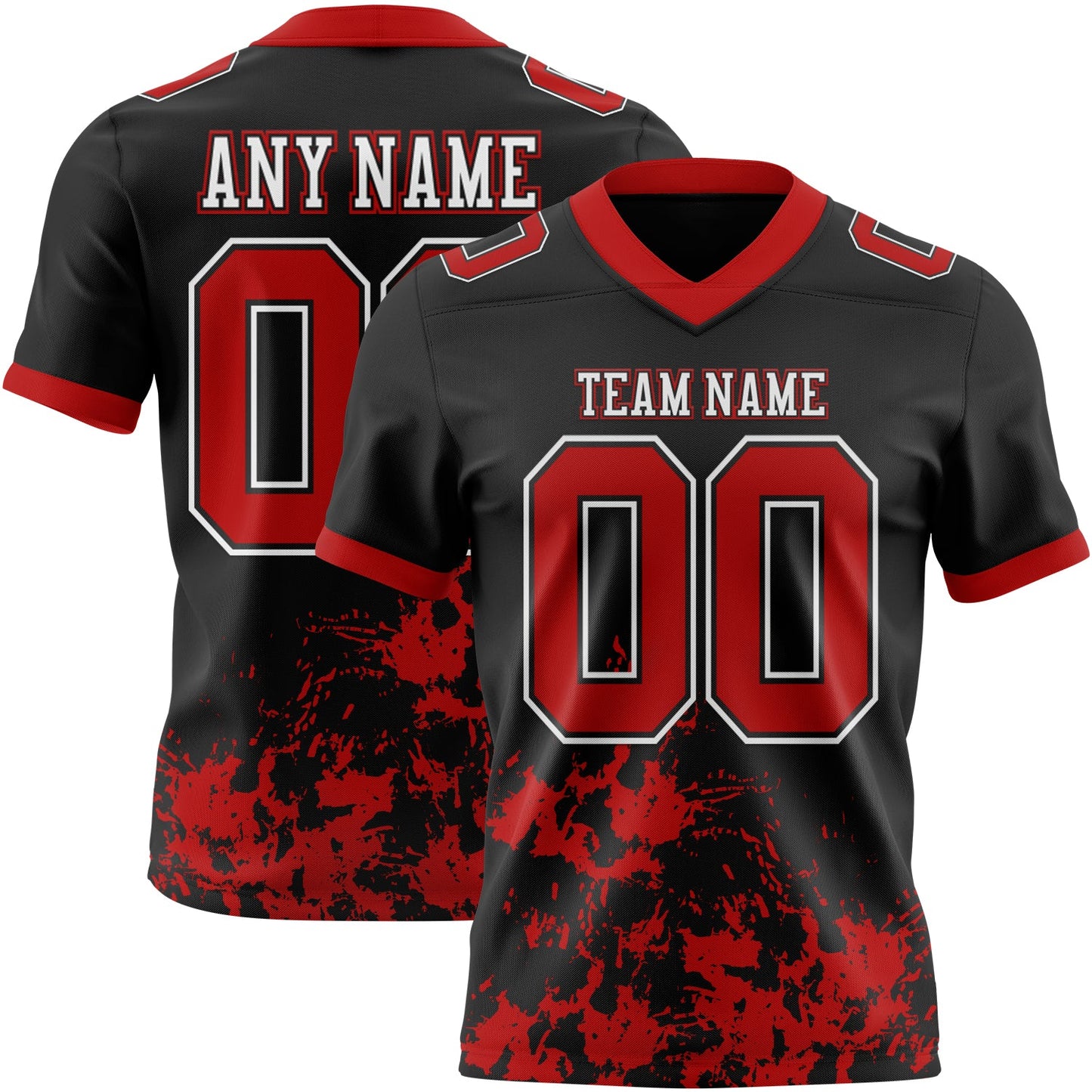 Custom Black Red-White Splash Mesh Authentic Football Jersey