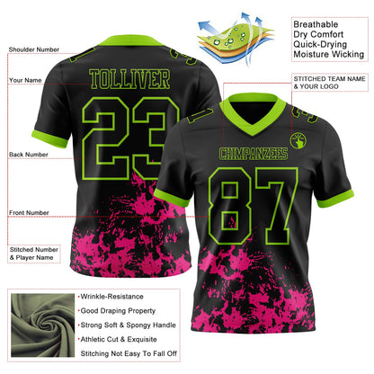 Custom Black Hot Pink-Neon Green Splash Mesh Authentic Football Jersey