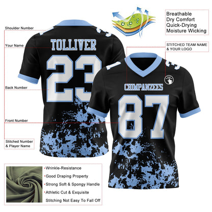 Custom Black White-Light Blue Splash Mesh Authentic Football Jersey