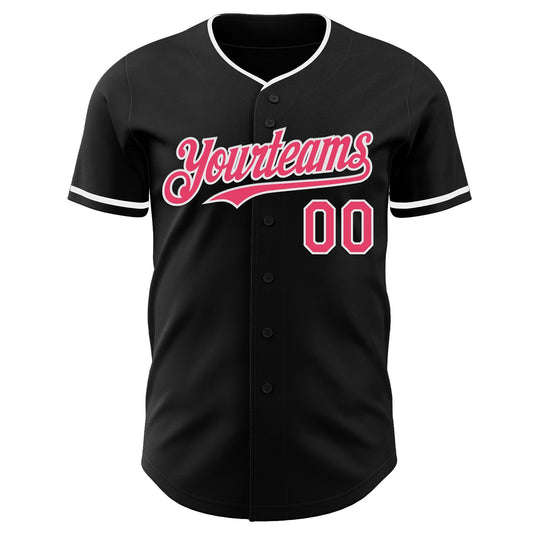 Custom Black Neon Pink-White Authentic Baseball Jersey