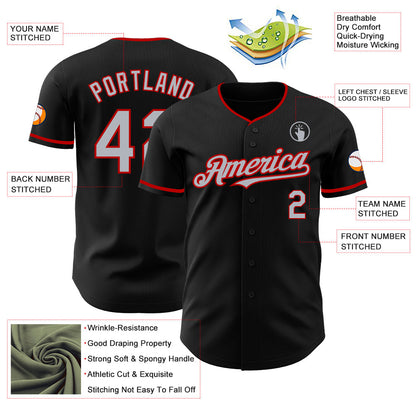 Custom Black Gray-Red Authentic Baseball Jersey