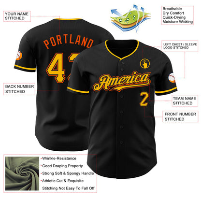 Custom Black Gold-Orange Authentic Baseball Jersey