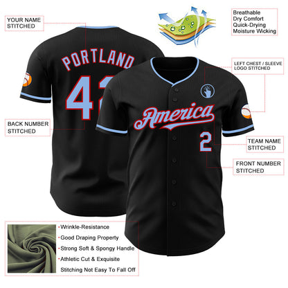 Custom Black Light Blue-Red Authentic Baseball Jersey