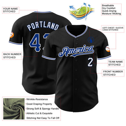 Custom Black Royal-White Authentic Baseball Jersey