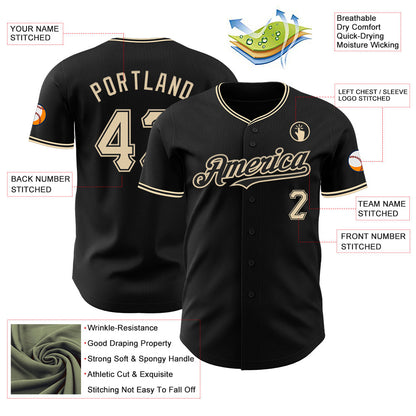 Custom Black City Cream Authentic Baseball Jersey