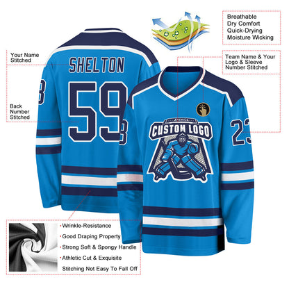 Custom Blue Navy-White Hockey Jersey