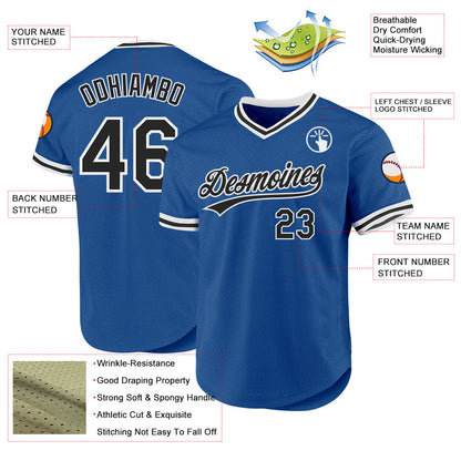 Custom Blue Black-White Authentic Throwback Baseball Jersey