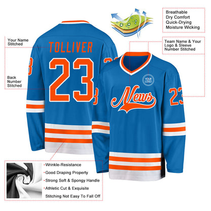Custom Blue Orange-White Hockey Jersey