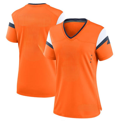Custom Women's Broncos Orange/Navy/White Exact Replica Football Jersey