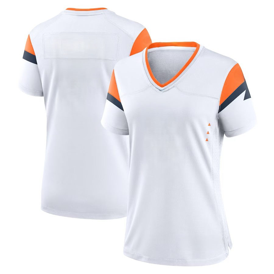 Custom Women's Broncos Orange/Navy/White Exact Replica Football Jersey
