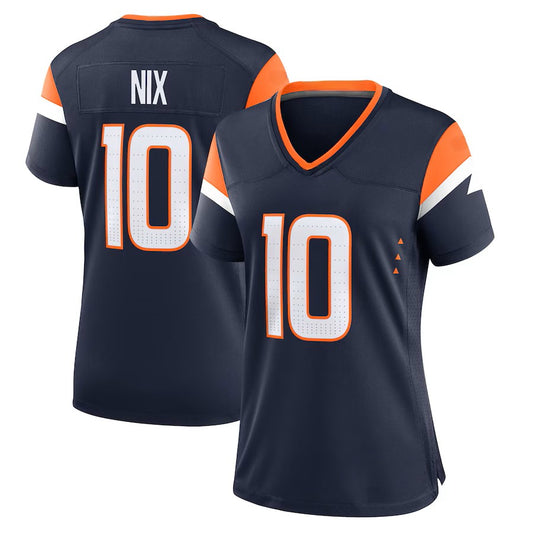 Custom Women's Broncos Orange/Navy/White Exact Replica Football Jersey