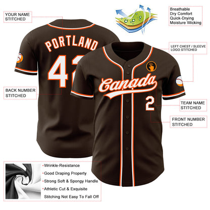 Custom Brown White-Orange Authentic Baseball Jersey