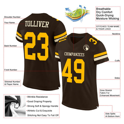 Custom Brown Gold-Cream Mesh Authentic Football Jersey