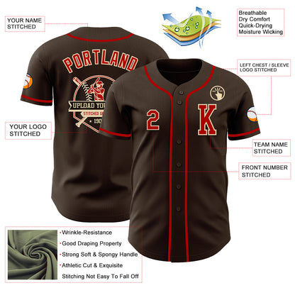 Custom Brown Red-Cream Authentic Baseball Jersey