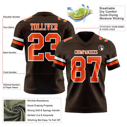 Custom Brown Orange-White Mesh Authentic Football Jersey
