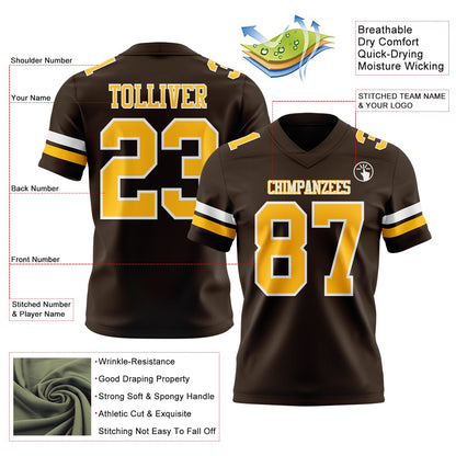 Custom Brown Gold-White Mesh Authentic Football Jersey