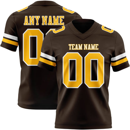 Custom Brown Gold-White Mesh Authentic Football Jersey