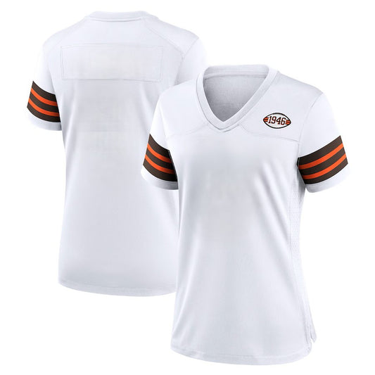 Custom Women's Browns White Alternate Exact Replica Football Jersey