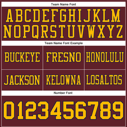 Custom Burgundy Gold-Navy Mesh Authentic Football Jersey