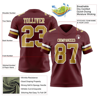Custom Burgundy Old Gold-White Mesh Authentic Football Jersey