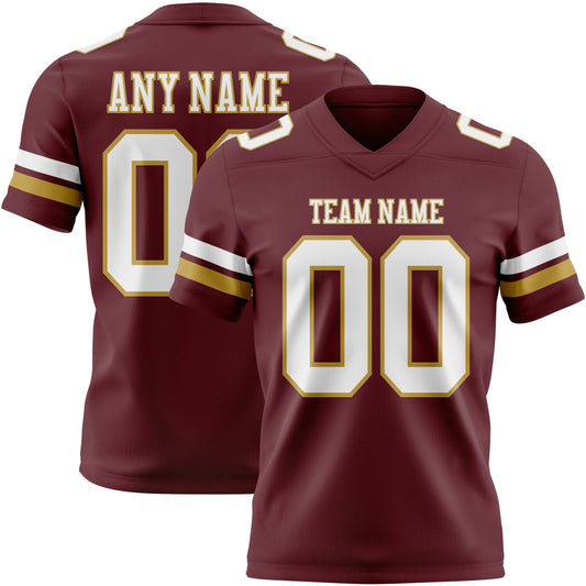 Custom Burgundy White-Old Gold Mesh Authentic Football Jersey
