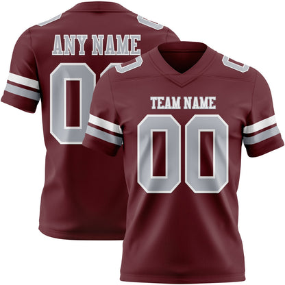 Custom Burgundy Gray-White Mesh Authentic Football Jersey