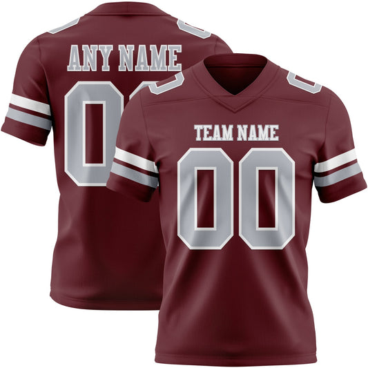 Custom Burgundy Gray-White Mesh Authentic Football Jersey
