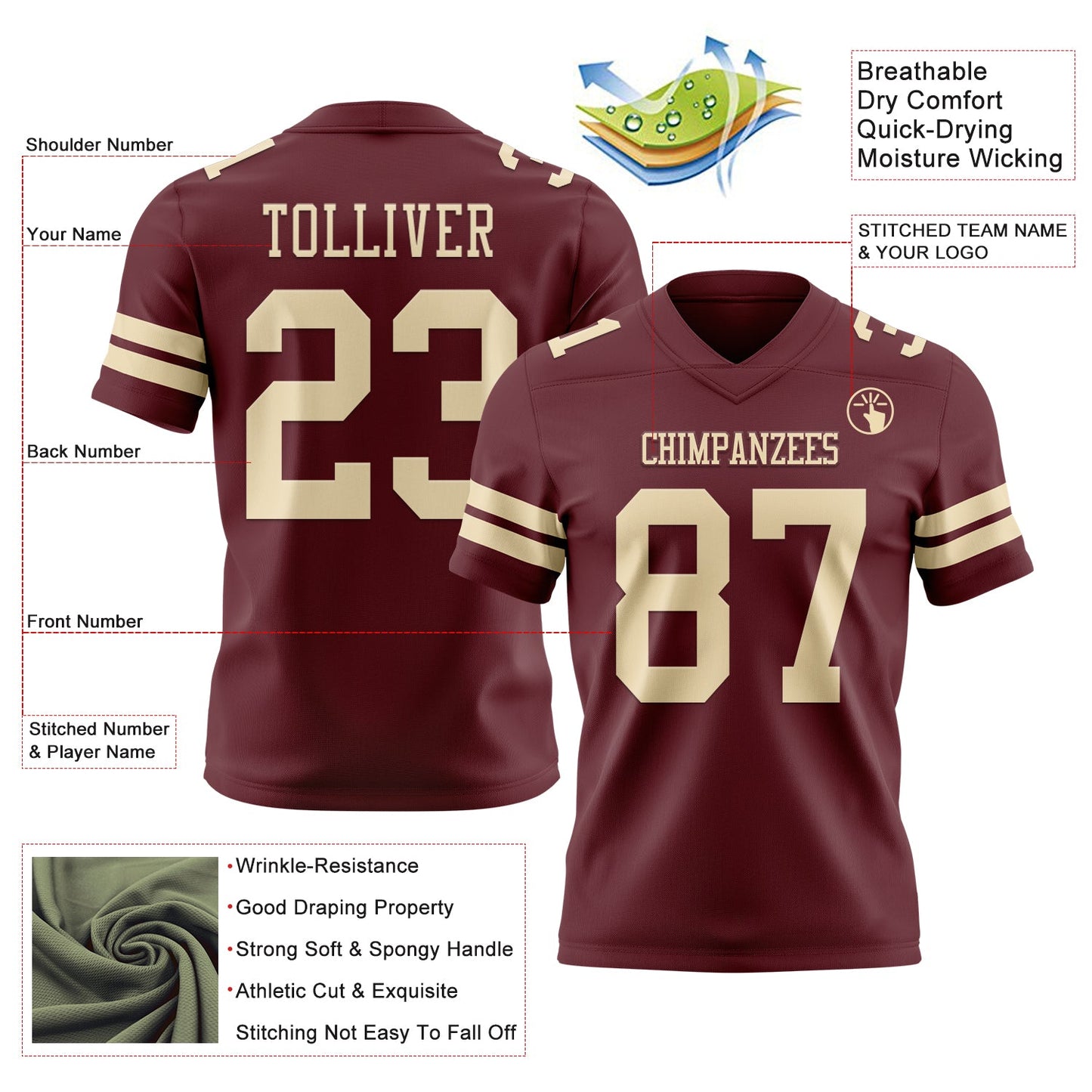 Custom Burgundy Cream Mesh Authentic Football Jersey