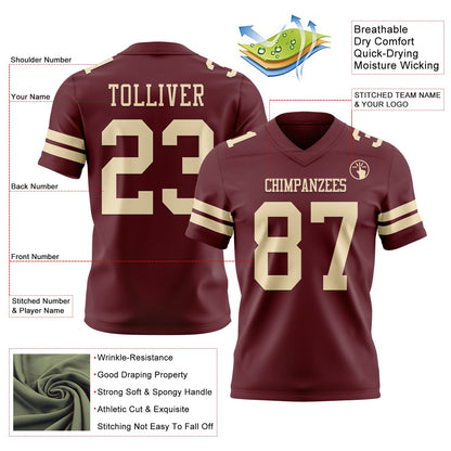 Custom Burgundy Cream Mesh Authentic Football Jersey