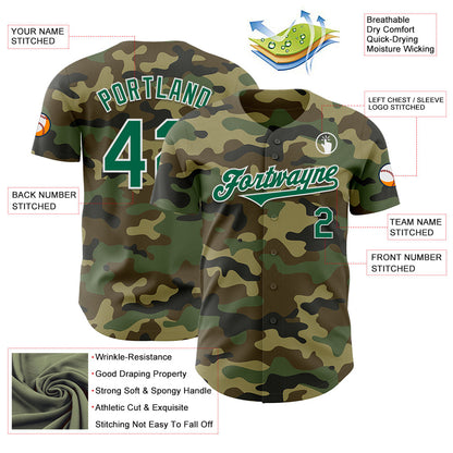 Custom Camo Kelly Green-White Authentic Salute To Service Baseball Jersey