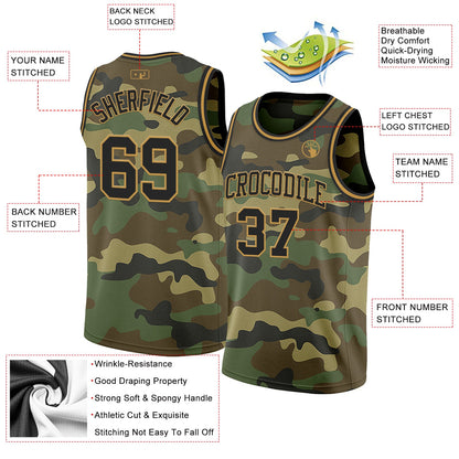 Custom Camo Black-Old Gold Authentic Salute To Service Basketball Jersey