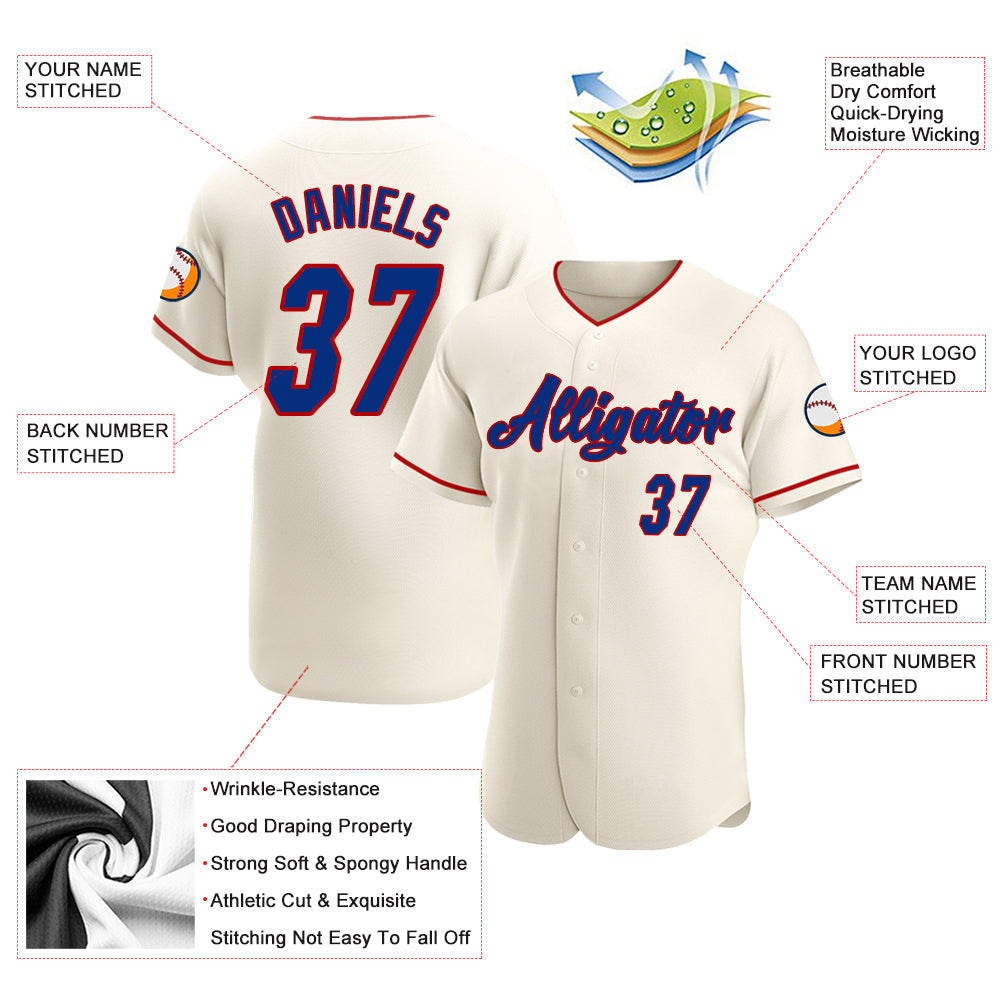 Custom Cream Royal-Red Authentic Baseball Jersey