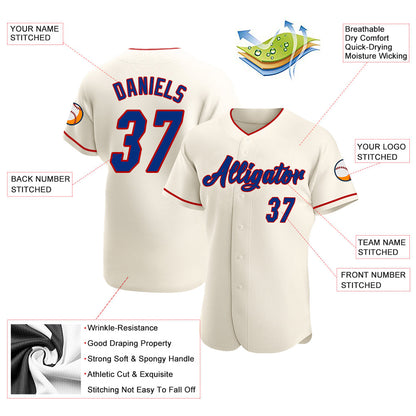 Custom Cream Royal-Red Authentic Baseball Jersey