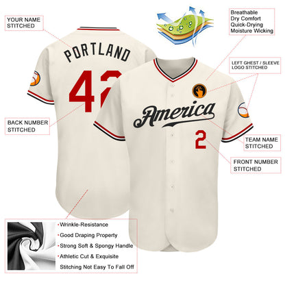 Custom Cream Red-Black Authentic Baseball Jersey