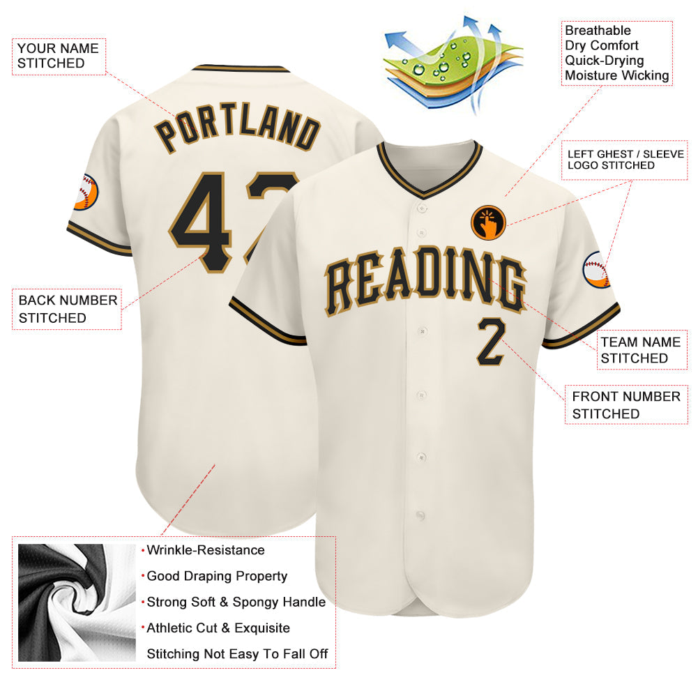 Custom Cream Black-Old Gold Authentic Baseball Jersey