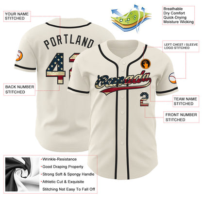 Custom Cream Vintage USA Flag-Black Authentic Baseball Jersey