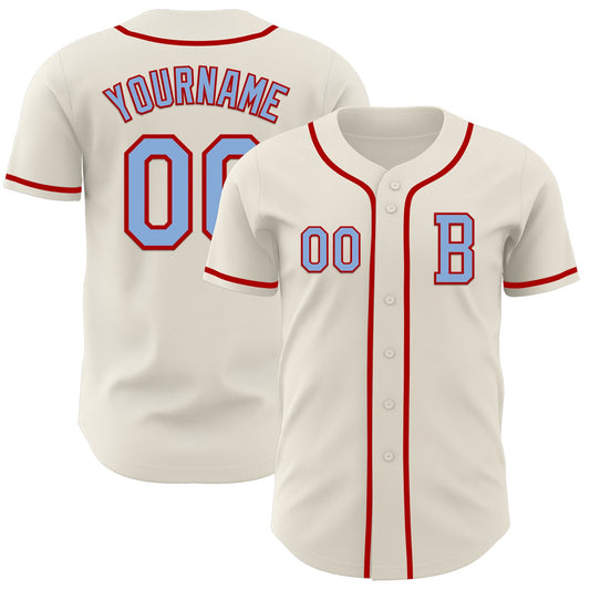Custom Cream Light Blue-Red Authentic Baseball Jersey
