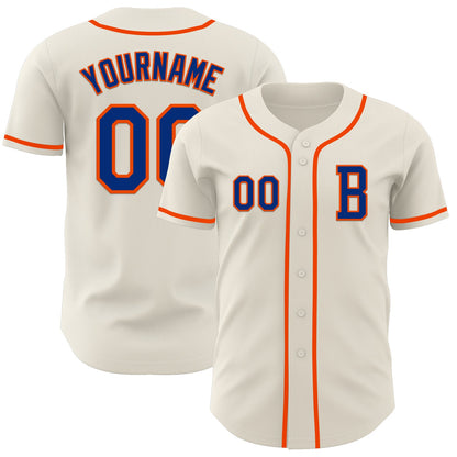 Custom Cream Royal-Orange Authentic Baseball Jersey